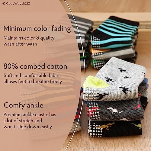 CozyWay Baby Anti Slip Crew Socks 12 Pairs with Grips for Toddlers Little Boys Girls Infants Kids Non Skid - 26