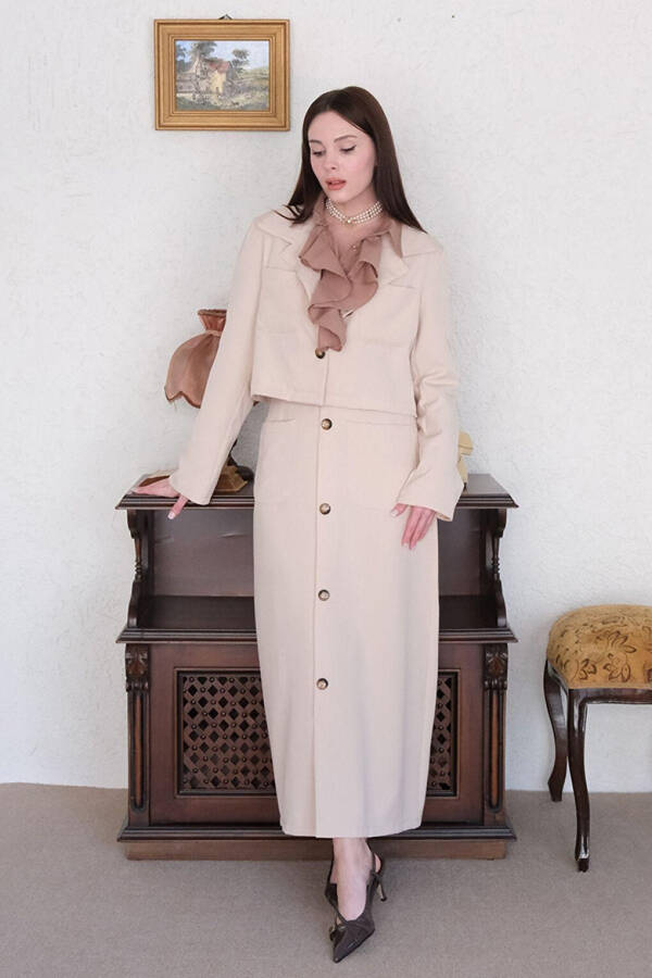 Cream Crepe Jacket Set - 3