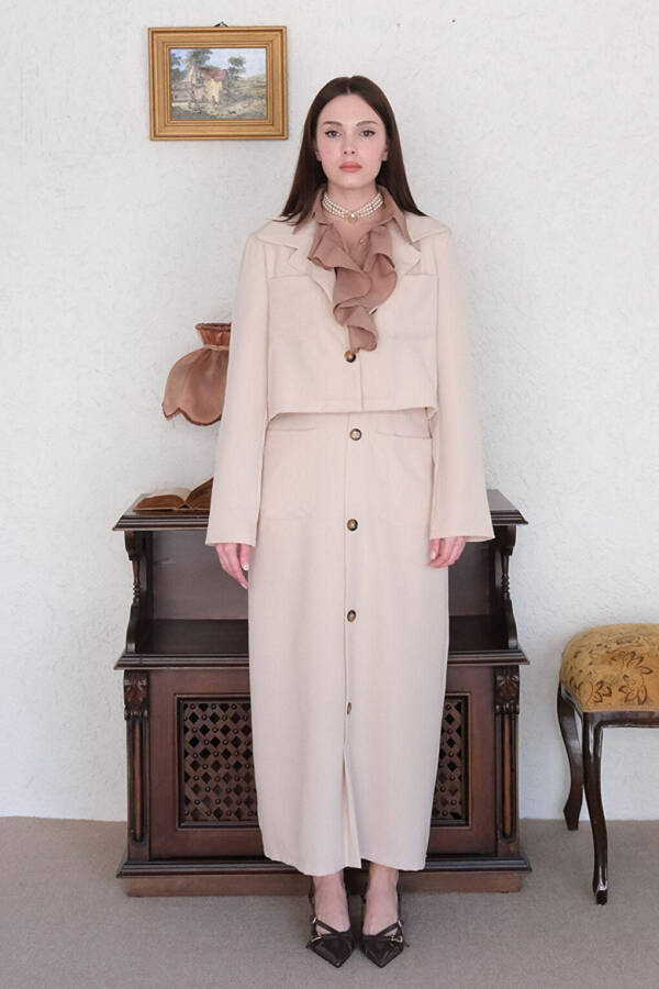 Cream Crepe Jacket Set - 1