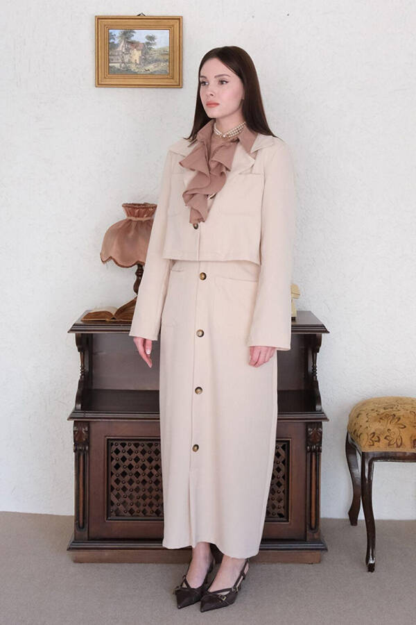 Cream Crepe Jacket Set - 2