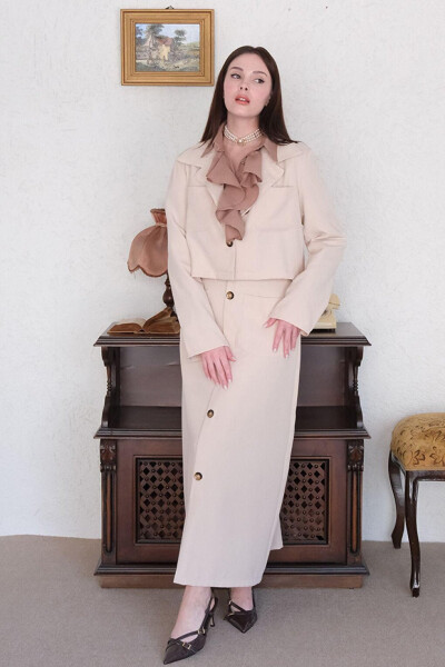 Cream Crepe Jacket Set - 4