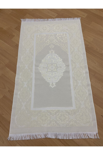 Cream Kaaba Patterned Prayer Rug Set, Prayer Rug and Pearl Tasbih Gift - 3