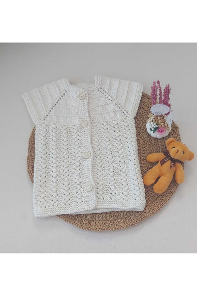 Cream Newborn Baby Hand Knit Cotton Vest with Buttons, Birth Anniversary Gift (0-12 Months) - 1