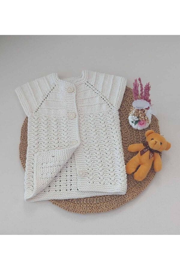 Cream Newborn Baby Hand Knit Cotton Vest with Buttons, Birth Anniversary Gift (0-12 Months) - 2