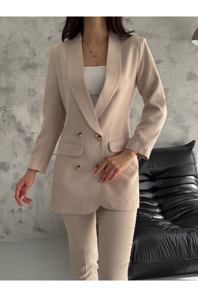 Cream Shawl Collar Blazer Jacket Carrot Pants Suit Dress - 4