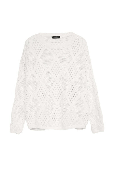 Crew Neck Holey Knit Sweater - 2