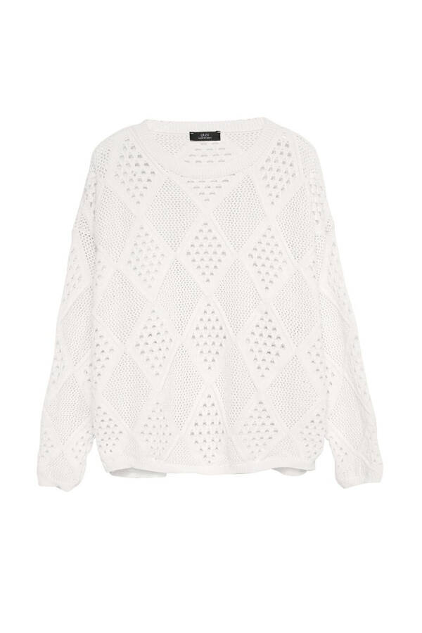 Crew Neck Holey Knit Sweater - 2