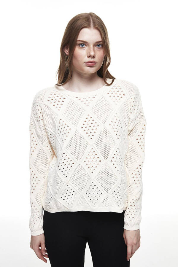 Crew Neck Holey Knit Sweater - 4