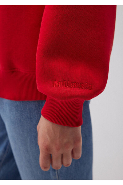 Crew Neck Red Basic Sweatshirt 1610198-80791 - 19