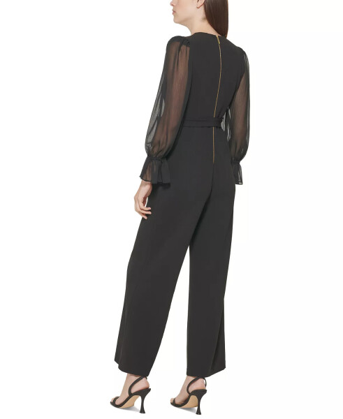 Crewneck Chiffon Flare-Leg Jumpsuit Black/Black - 2