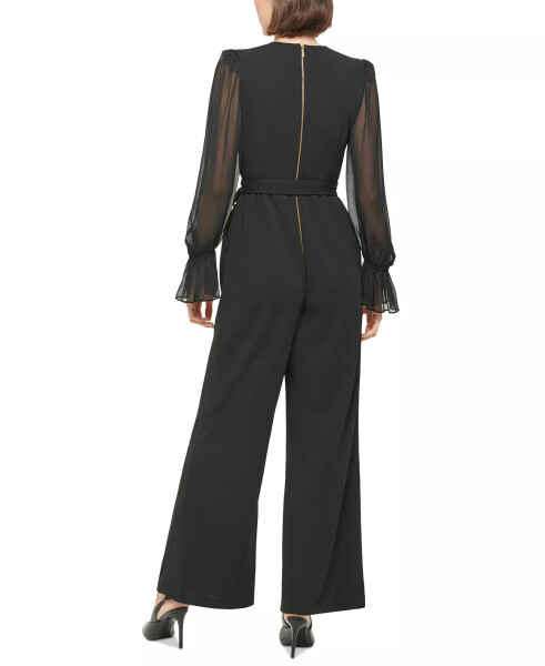 Crewneck Chiffon Flare-Leg Jumpsuit Black/Black - 3