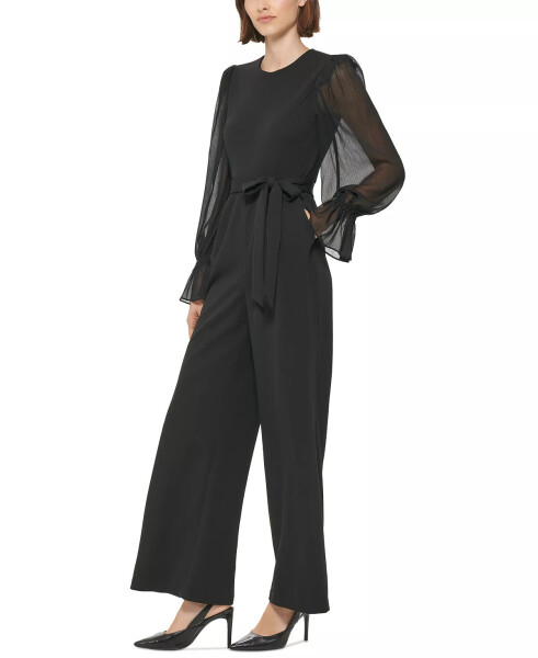 Crewneck Chiffon Flare-Leg Jumpsuit Black/Black - 4