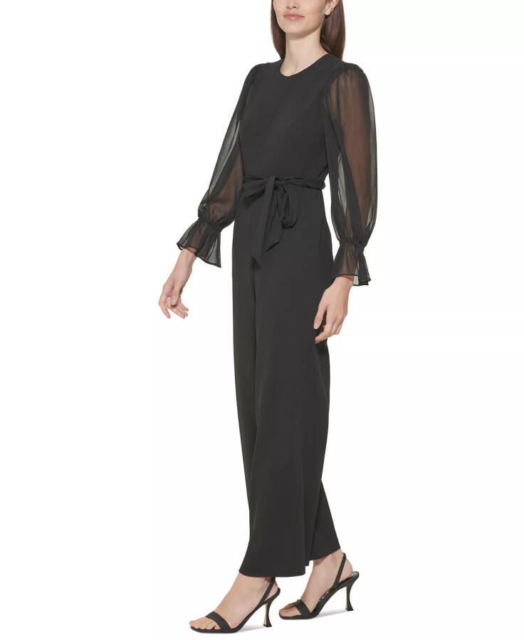 Crewneck Chiffon Flare-Leg Jumpsuit Black/Black - 6