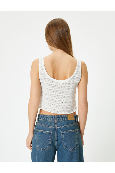 Crochet Crop Top with Front Clasp, Lace Detail, U-Neck and Thick Straps - 16