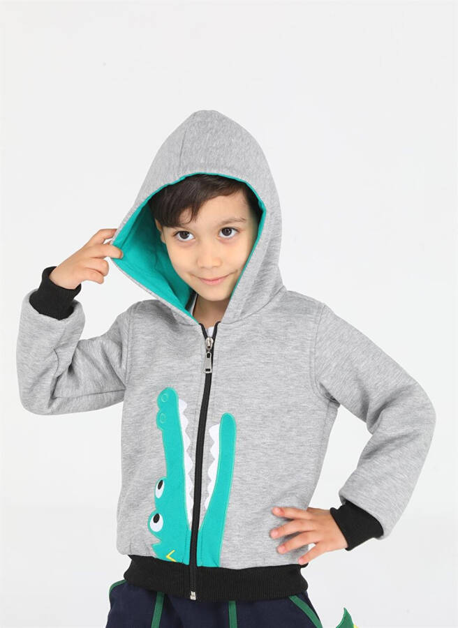 Crocodile Patterned Boys Zipper Sweatshirt - 1