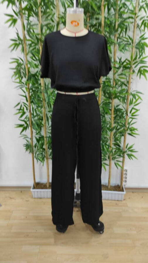 Crop top and wide leg pants with elastic waist. - 6