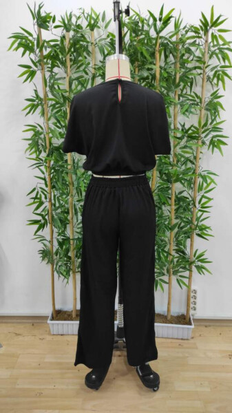 Crop top and wide leg pants with elastic waist. - 7