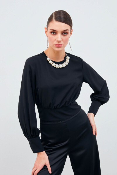 Crop Top with Necklace Detail - Black - 1