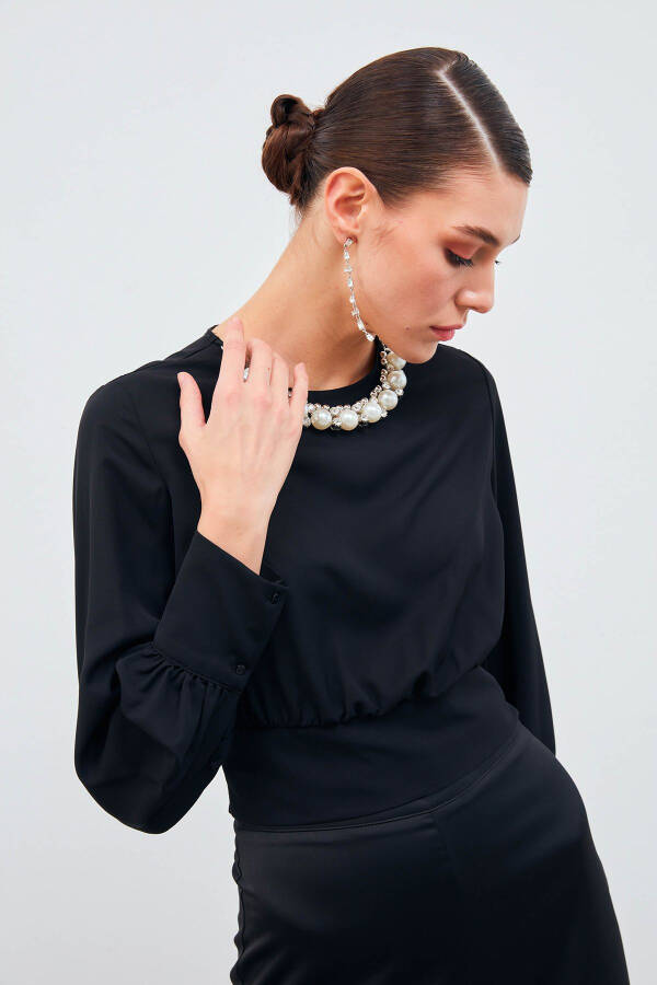 Crop Top with Necklace Detail - Black - 2