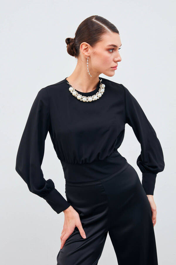 Crop Top with Necklace Detail - Black - 4