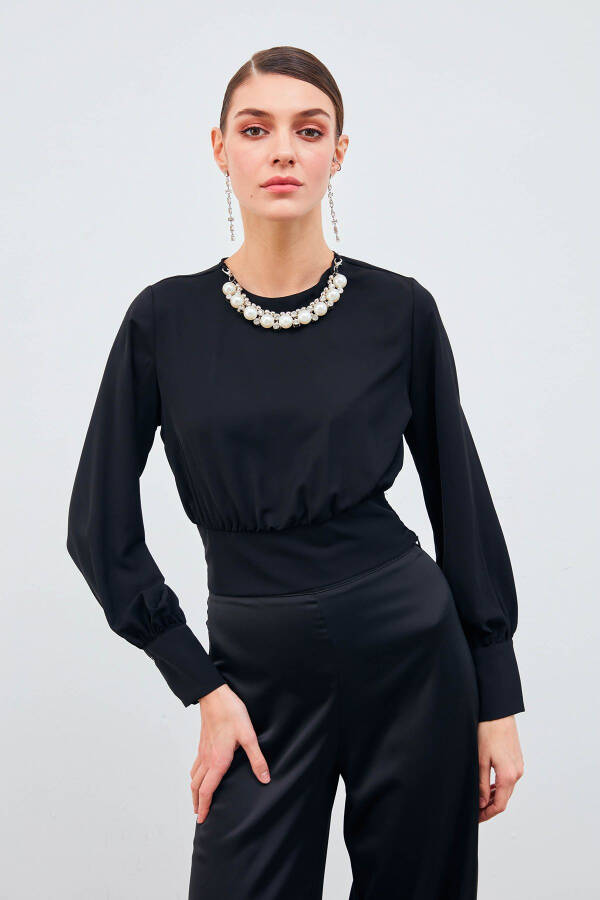 Crop Top with Necklace Detail - Black - 6