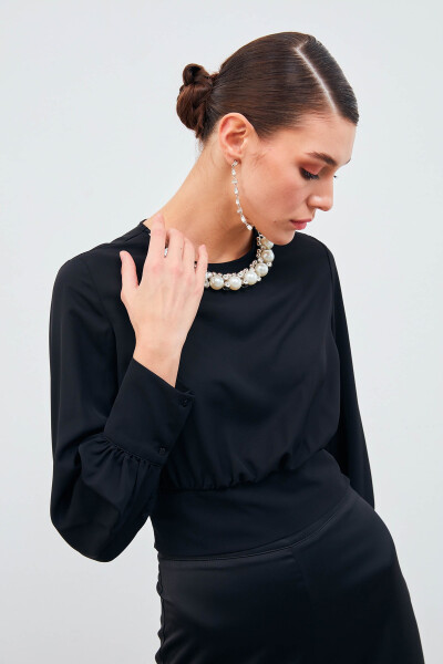 Crop Top with Necklace Detail - Black - 9