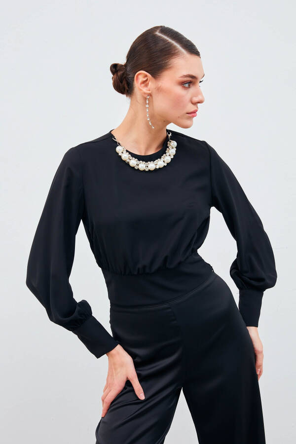 Crop Top with Necklace Detail - Black - 11