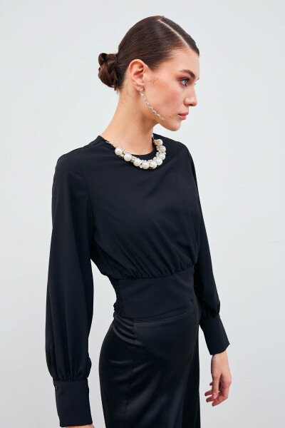 Crop Top with Necklace Detail - Black - 12