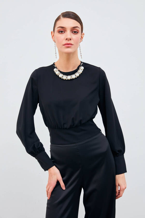 Crop Top with Necklace Detail - Black - 13