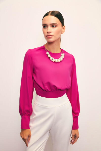 Crop Top with Necklace Detail - FUCHSIA - 1