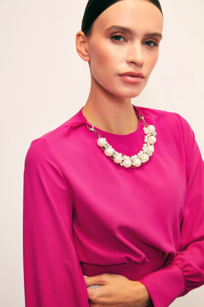 Crop Top with Necklace Detail - FUCHSIA - 2