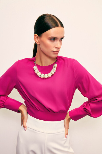 Crop Top with Necklace Detail - FUCHSIA - 3