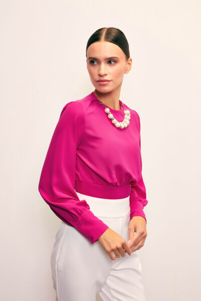 Crop Top with Necklace Detail - FUCHSIA - 4