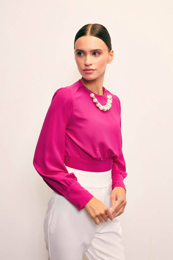 Crop Top with Necklace Detail - FUCHSIA - 4