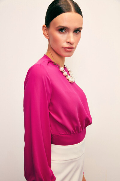 Crop Top with Necklace Detail - FUCHSIA - 5