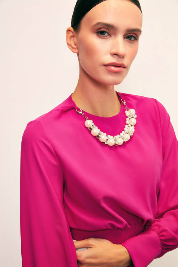 Crop Top with Necklace Detail - FUCHSIA - 8