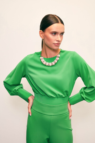 Crop Top with Necklace Detail - GREEN - 2