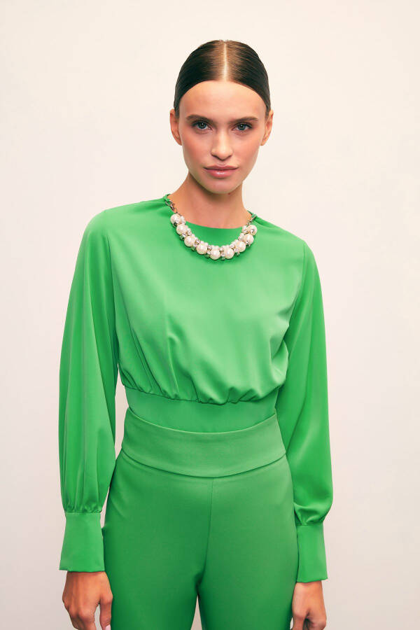 Crop Top with Necklace Detail - GREEN - 3