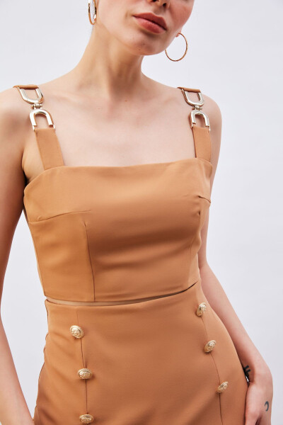 Crop Top with Shoulder Accessories - Camel - 6