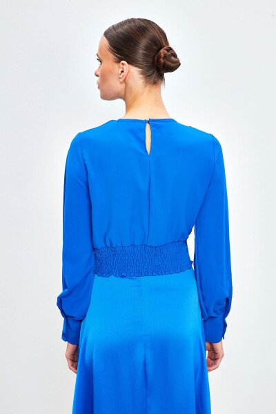 Cropped Blouse with Necklace Detail - SAX BLUE - 8