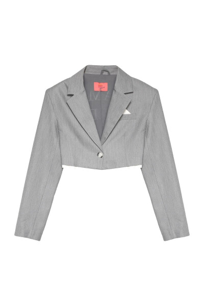 Cropped Jacket with Back Print and Fabric Trim Grey - 11