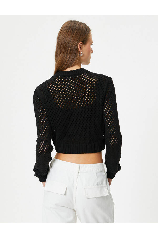 Cropped Knit Cardigan with Lace Detail, Zipper and Cotton Blend - 16