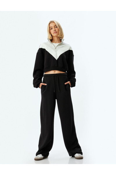 Cropped Sweatshirt Half Zip Color Block Stand Collar Three Thread Fleece - 7