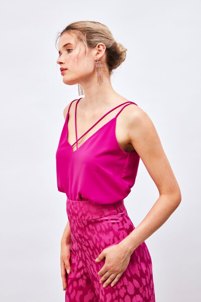 Cross Strap Blouse - FUCHSIA - 1