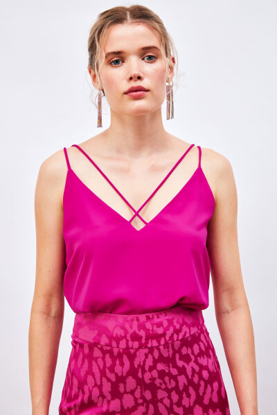 Cross Strap Blouse - FUCHSIA - 2