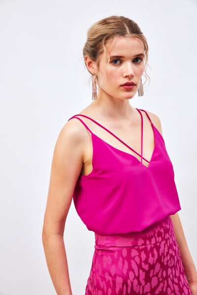 Cross Strap Blouse - FUCHSIA - 7