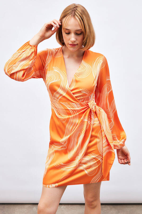 Crossover Patterned Dress - ORANGE - 2