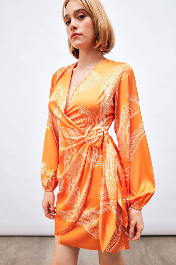 Crossover Patterned Dress - ORANGE - 4