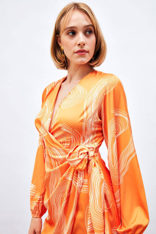 Crossover Patterned Dress - ORANGE - 5