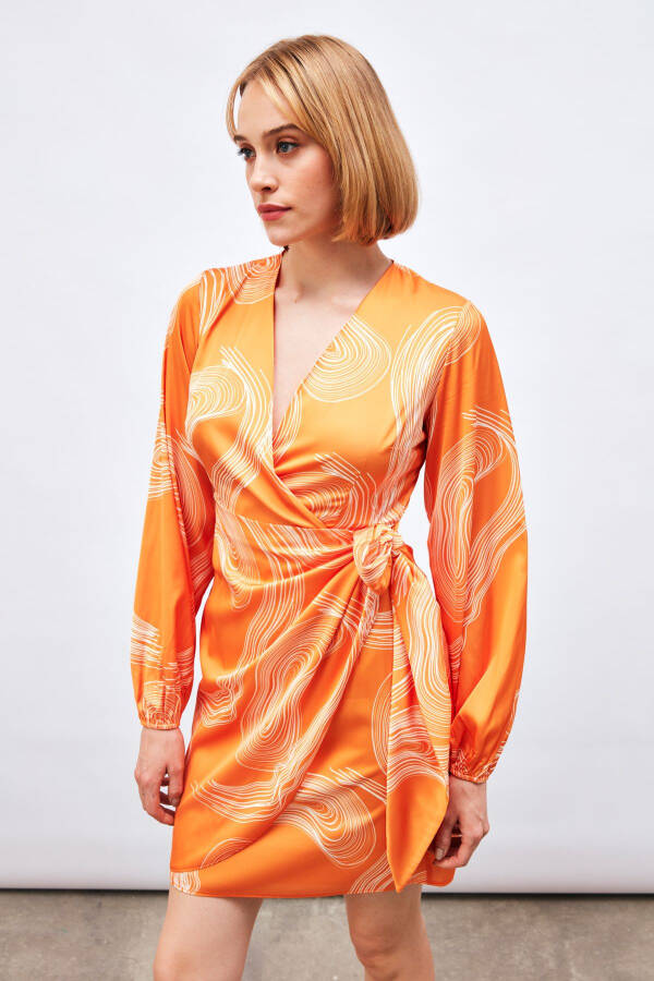 Crossover Patterned Dress - ORANGE - 6